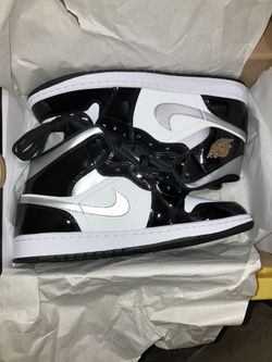 Air Jordan 1 Mid SE 'Patent Black White Metallic Silver' Men's Shoes
