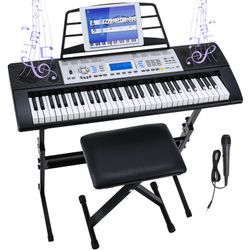 61 Key Keyboard Piano for Beginners with x-Stand, Stool, Microphone, Dual Power