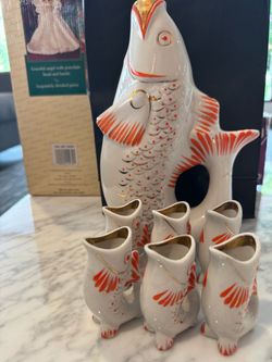 Ceramic Fish Sake Set with Shot Glasses (READ DESCRIPTION)