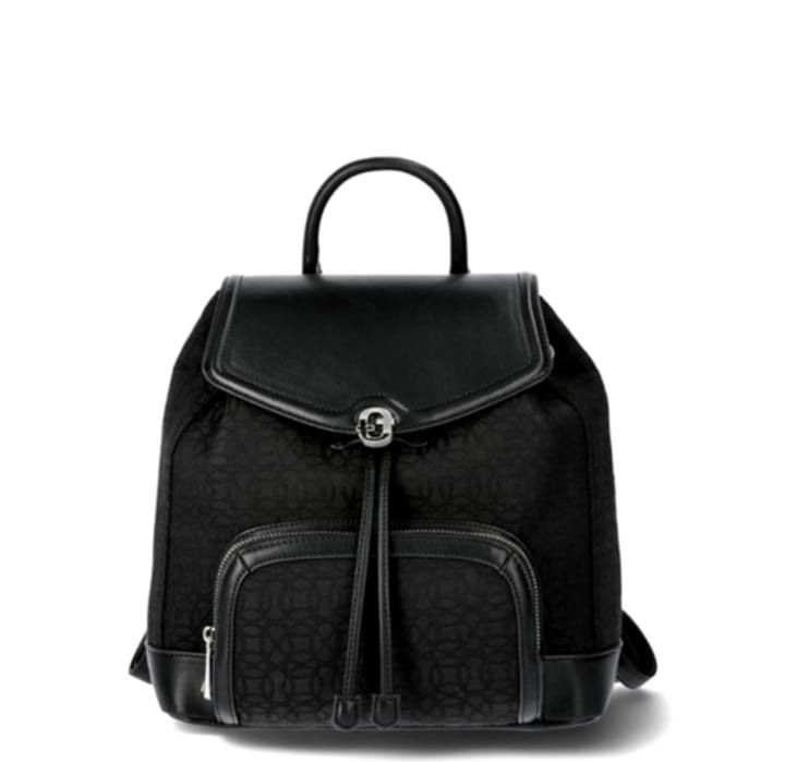 Time & Tru Women's Black Jacquard Faux Leather Drawstring Backpack