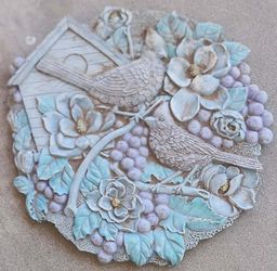 DECORATIVE GARDEN STEPPING STONE WALL PLAQUE PICTURE ART CARDINALS BIRDHOUSE FLOWERS