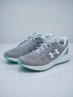 Under Armour Women's Liquify Print running shoes in the "White/Enamel Blue" colorway