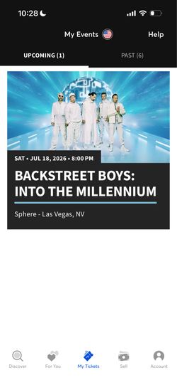 1 ticket to Backstreet Boys Into The Millennium concert The sphere Las Vegas. July 18 8pm Sec 408