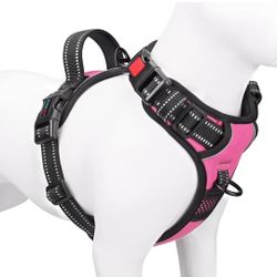 PHOEPET No Pull Dog Harness Medium Reflective Front Clip Vest with Handle - Pink
