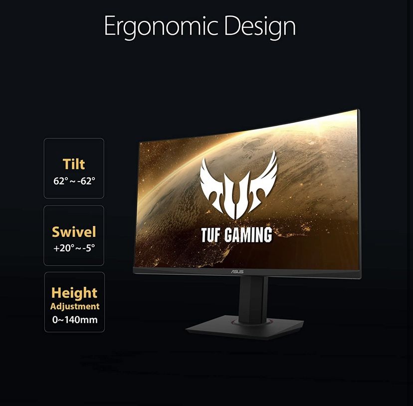 ASUS TUF Gaming 32" 2K HDR Curved Monitor (VG32VQ) - WQHD (2560 x 1440), 144Hz, 1ms, Extreme Low Motion Blur, Speaker, Adaptive-Sync, FreeSync Premium