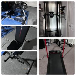Dip Bar, Threadmill, Recumbent Excercise Bike, Adjustable Bench, Back Bench