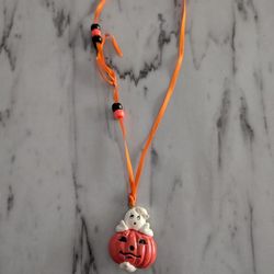 NEW HALLOWEEN PUMPKIN AND GHOST PENDANT NECKLACE 
