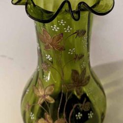 Green Ruffled Victorian Vase