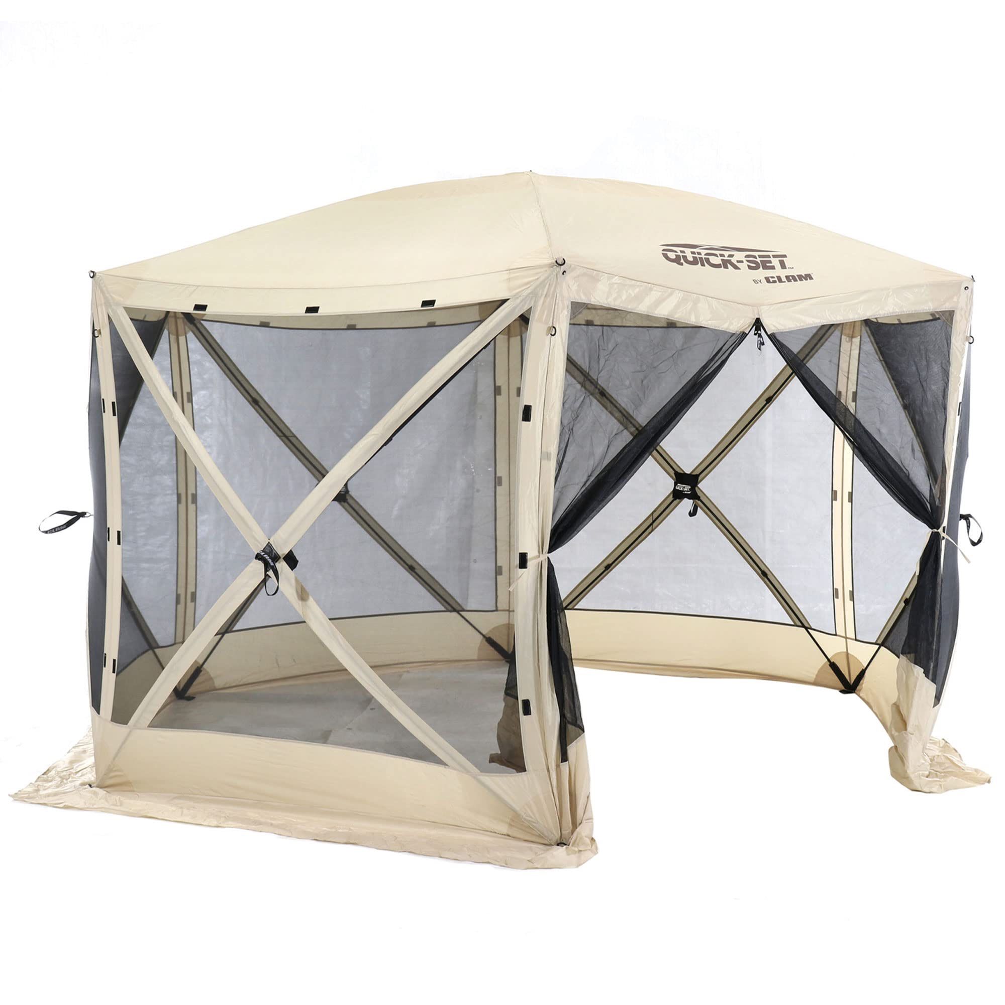 New, CLAM Pop Up Screen Tent, Outdoor Camping Gazebo Canopy, Escape, 11.5', Tan