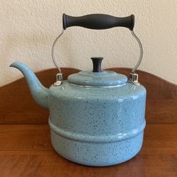 Paula Deen Signature Blue Speckled 2 Qt Tea Pot Farmhouse Enamel Kettle 10 Cup