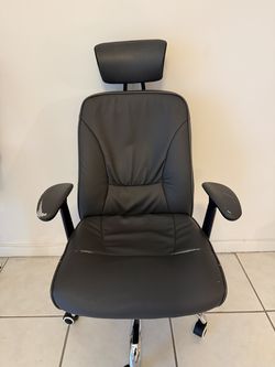 Gray Faux-Leather Office Chair with Adjustable Headrest