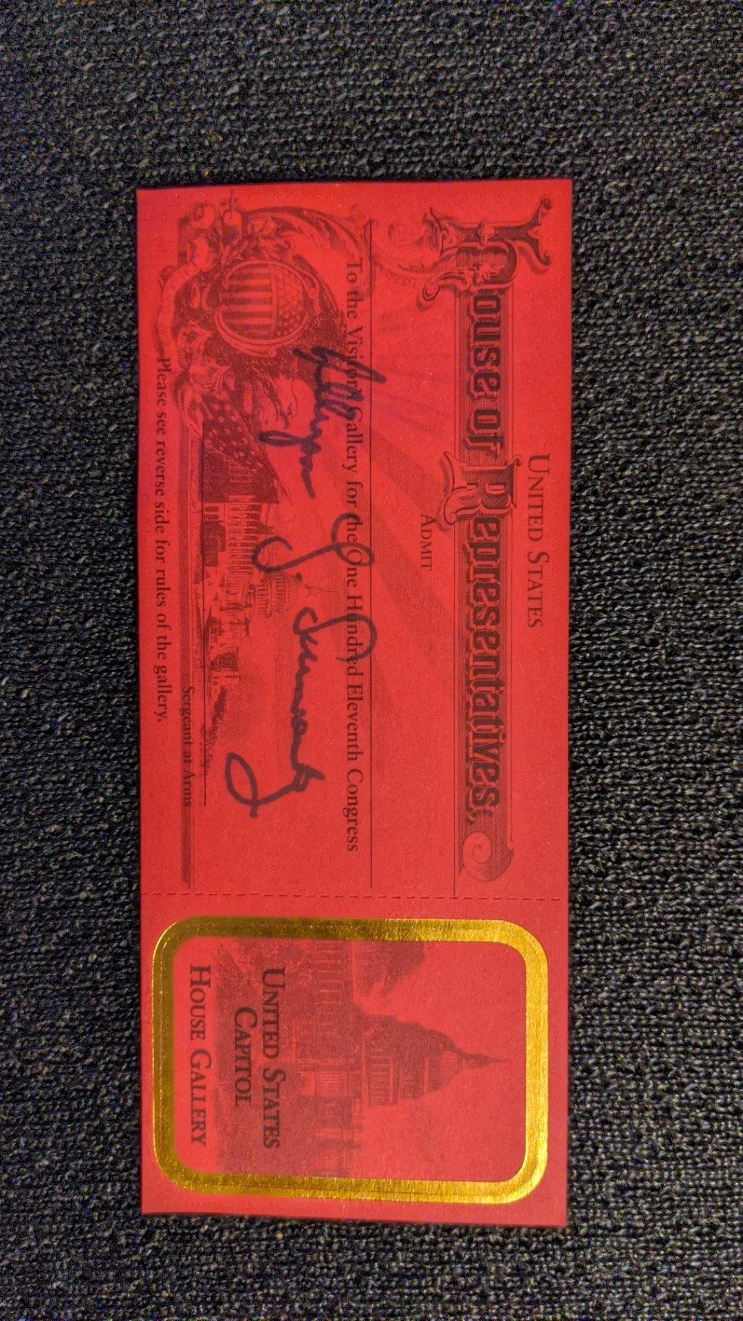 Ticket to US Congress 2009-2011