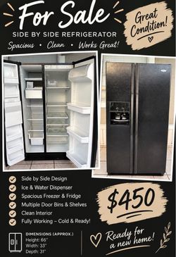 Black Side-by-Side Refrigerator with Ice & Water Dispenser