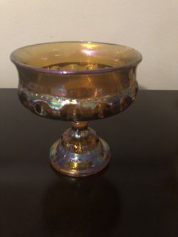Vintage amber carnival glass candy dish