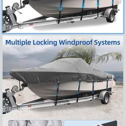 1200D Heavy-Duty V-Hull Boat Covers, Full Windproof Metal Fittings Waterproof UV-Proof Boat Cover Fits Tri-Hull, Runabout, 17'-19' Long, Beam Width up