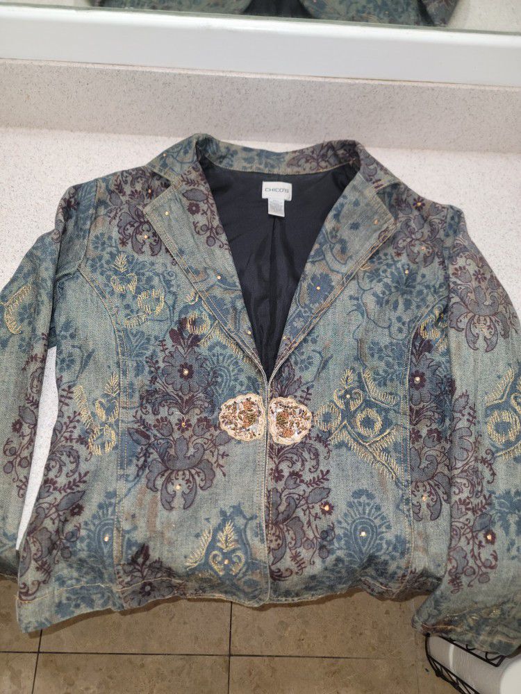 Vintage Chicos Women's Embellished Denim Jacket