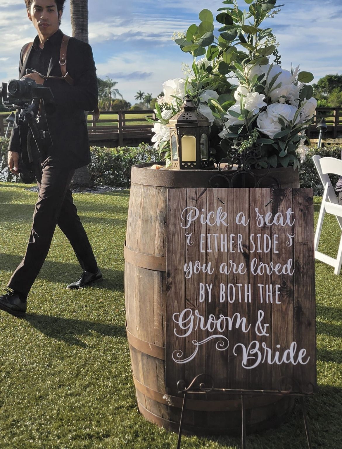 Stained Wood Barrel Wedding Decor