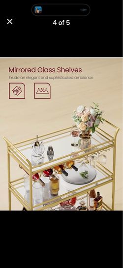 Bar cart with 3 tier mirror glass shelves