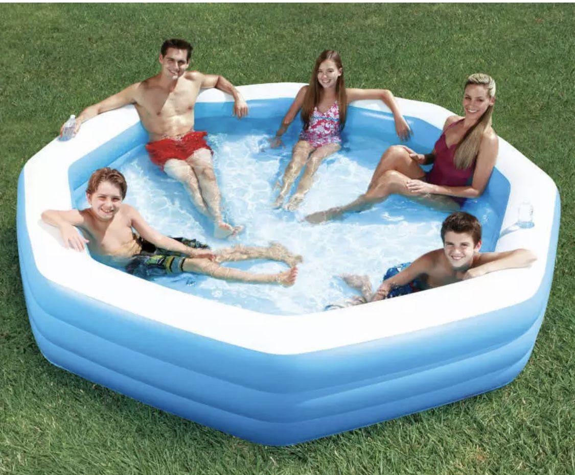 Pool Summer Waves 10' Octagonal Inflatable Family Swim Pool Backyard Kid Drink Holder