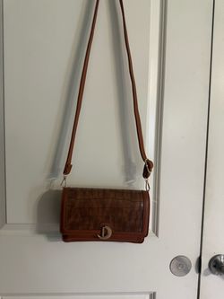 Brown Croc-Embossed Crossbody Bag