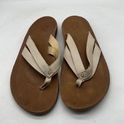 Olukai Kaekae Flip Flop (Women), size 10 beige leather 