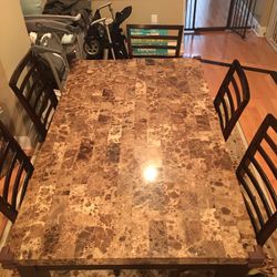 DINING ROOM TABLE & SIX (6) CHAIRS