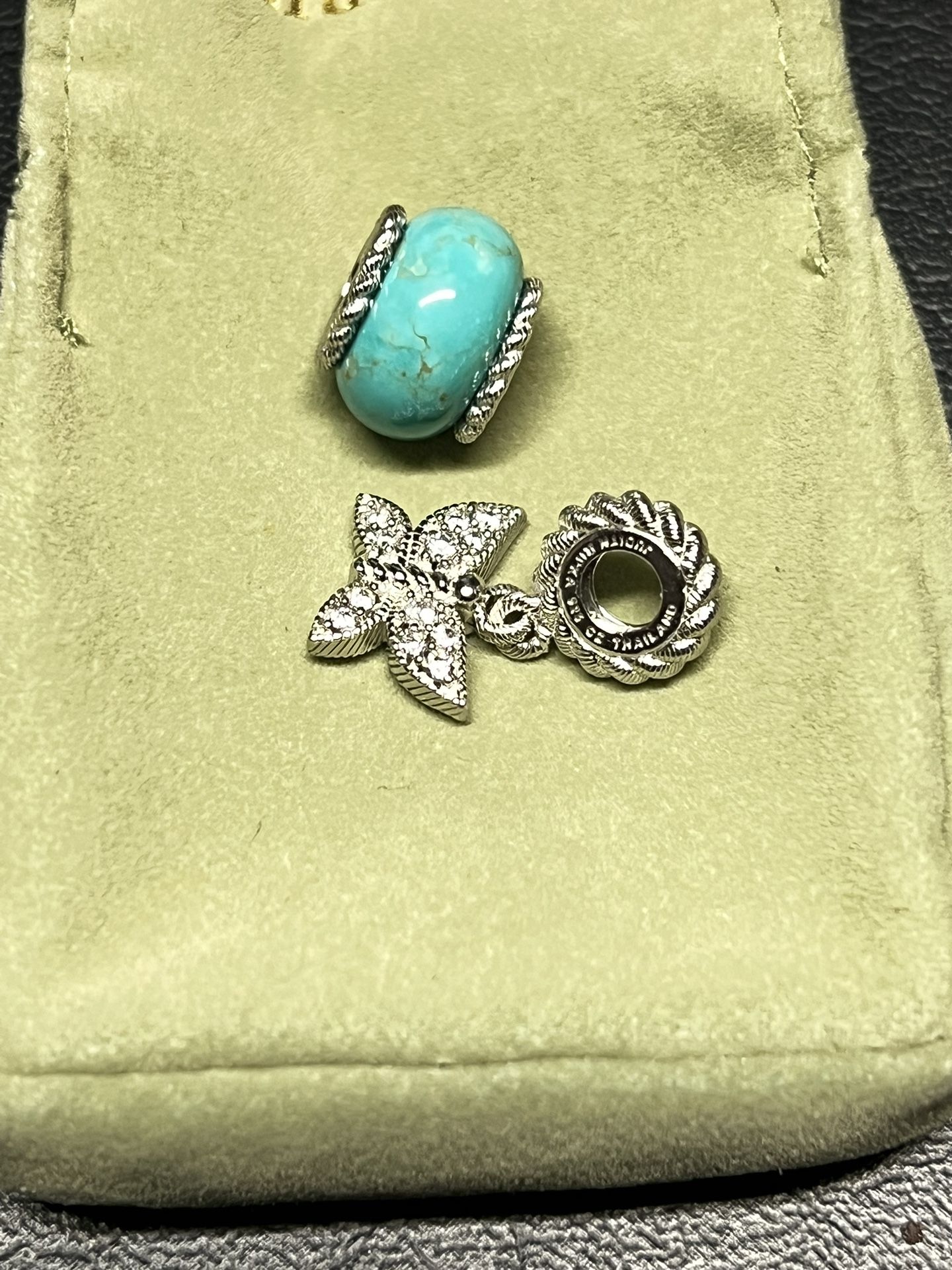 Judith Ripka Sterling Turquoise and Butterfly Set of 2 Charms New Original Pkg