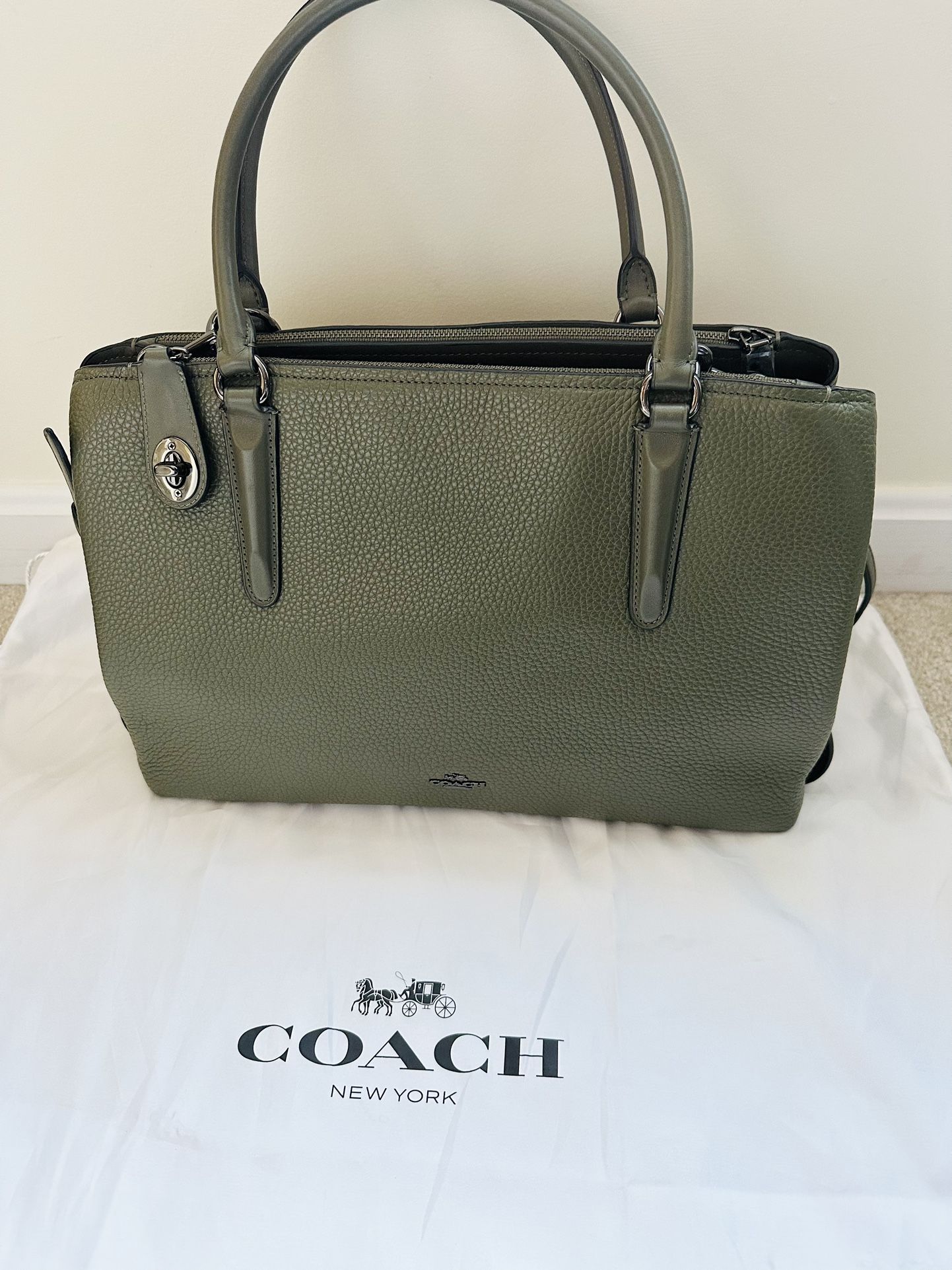 Coach Pebble Leather Brooklyn 34 Satchel - Surplus Green
