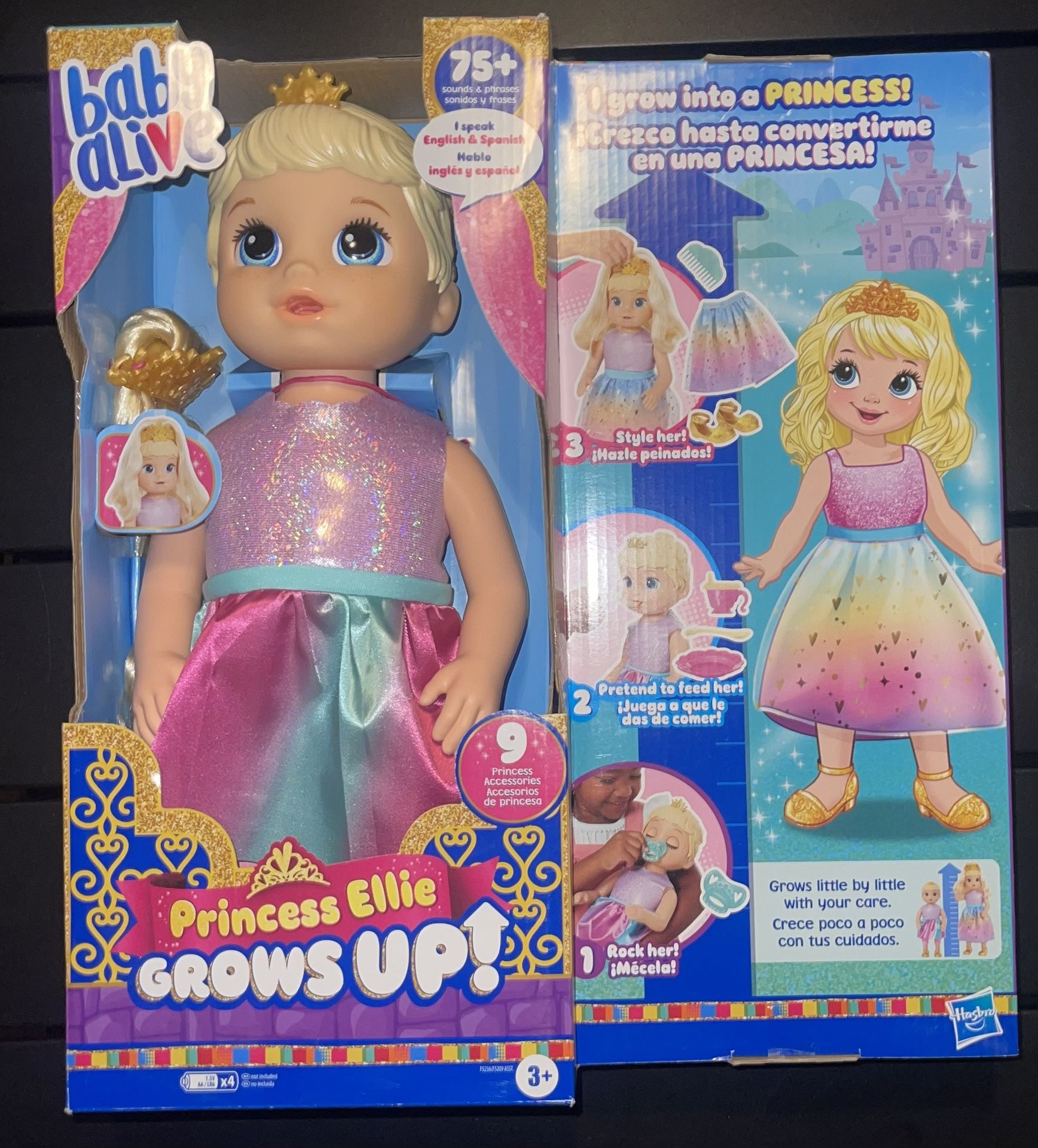 Baby Alive: Princess Ellie Grows Up 14-18Inch Doll Blonde Hair Blue Eyes New