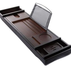 Bathtub Trays Sturdily Designed Bath Tray with Wine Glass Holder, IPad Stand and More, Bamboo Caddy Expandable, Suitable for Most Bathtubs