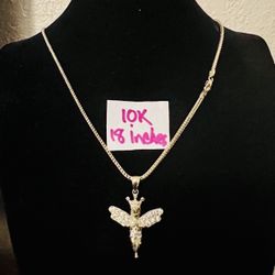 10K Yellow Gold Chain and Pendant CUBIC ZIRCONIUM STONES For Wedding 18 Inches Long 