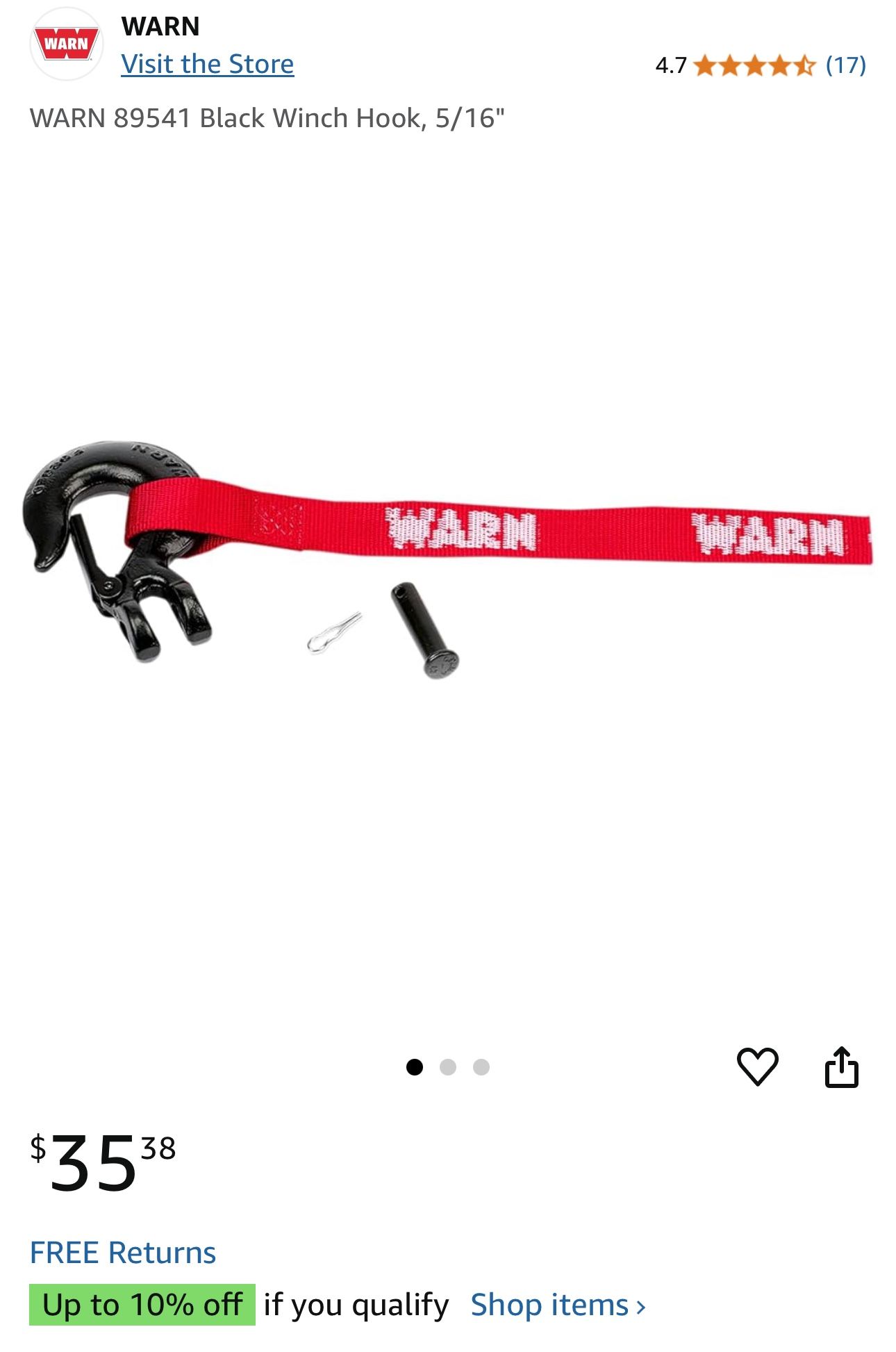 WARN Black Winch Hook