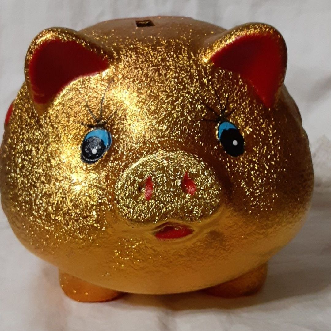 Gold Chinese Happiness Piggy Money Bank 6 inches - Just Asian Food