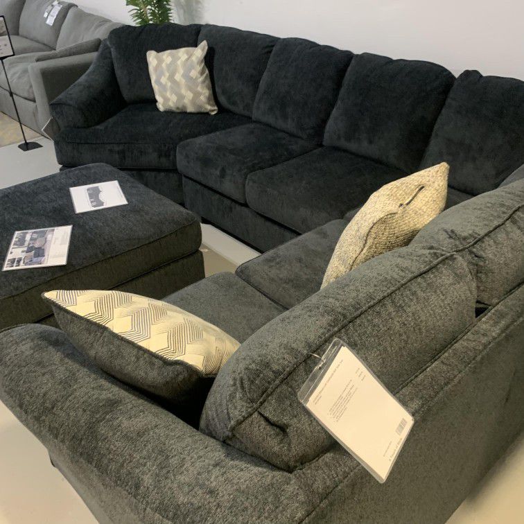 Eltmann Slate Grey 3 Piece Sectional Couch with Cuddler by Ashley 