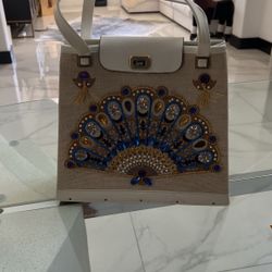 1960s Jeweled Fan Purse Tote | 60s Enid Collins Like Beaded Handbag 