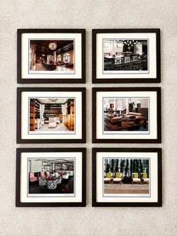 Set of 6 decorative framed interior design prints.