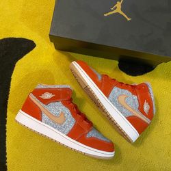 Jordan 1 Retro Mid Red Denim (GS) DS Sizes 6y, 6.5y