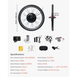 1000W Electric Bike Conversion Kit, 48V 420rpm 26" Front Wheel E-Bike Hub Motor Kit with Upgraded Speed Controller, Throttle Grip Kit, LCD Display, an