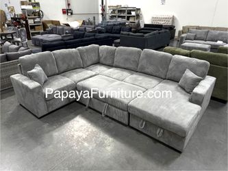 New! Large Sectional Sofa Bed, Plush Sectional Sofa Bed, Sleeper Sofa, Couch, Sectional, Grey Sectional Couch, Gray Sofa Bed,Corduroy Sleeper Sofa Bed