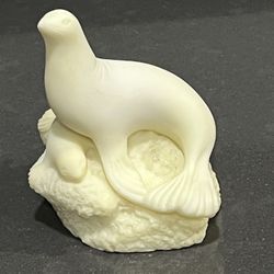 Alabaster Mother Seal With Baby Seal Figurine 