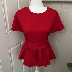Cremiux Crimson Red Professional Blouse Cinched Waist Tie