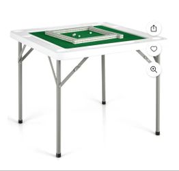 35'' 4-Player Mahjong Card Game Portable Folding Table w/Cup & Coin Holder