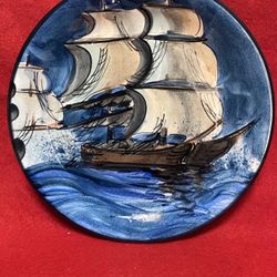 8.25 Inch Handmade Hand Painted Blue Ceramic Wall Hanging Plate Imported From Greece