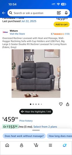Free Recliners Oversized Loveseats with massage/heating