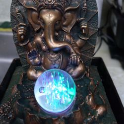 Elephant Water Fountain With Spinning Ball Reflecting On The Colored Light Brand New In The Box