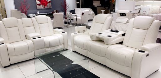 White Leather Power Recliner Sofa Set🛋️NO Credit Needed💸SAME DaY Delivery🚚