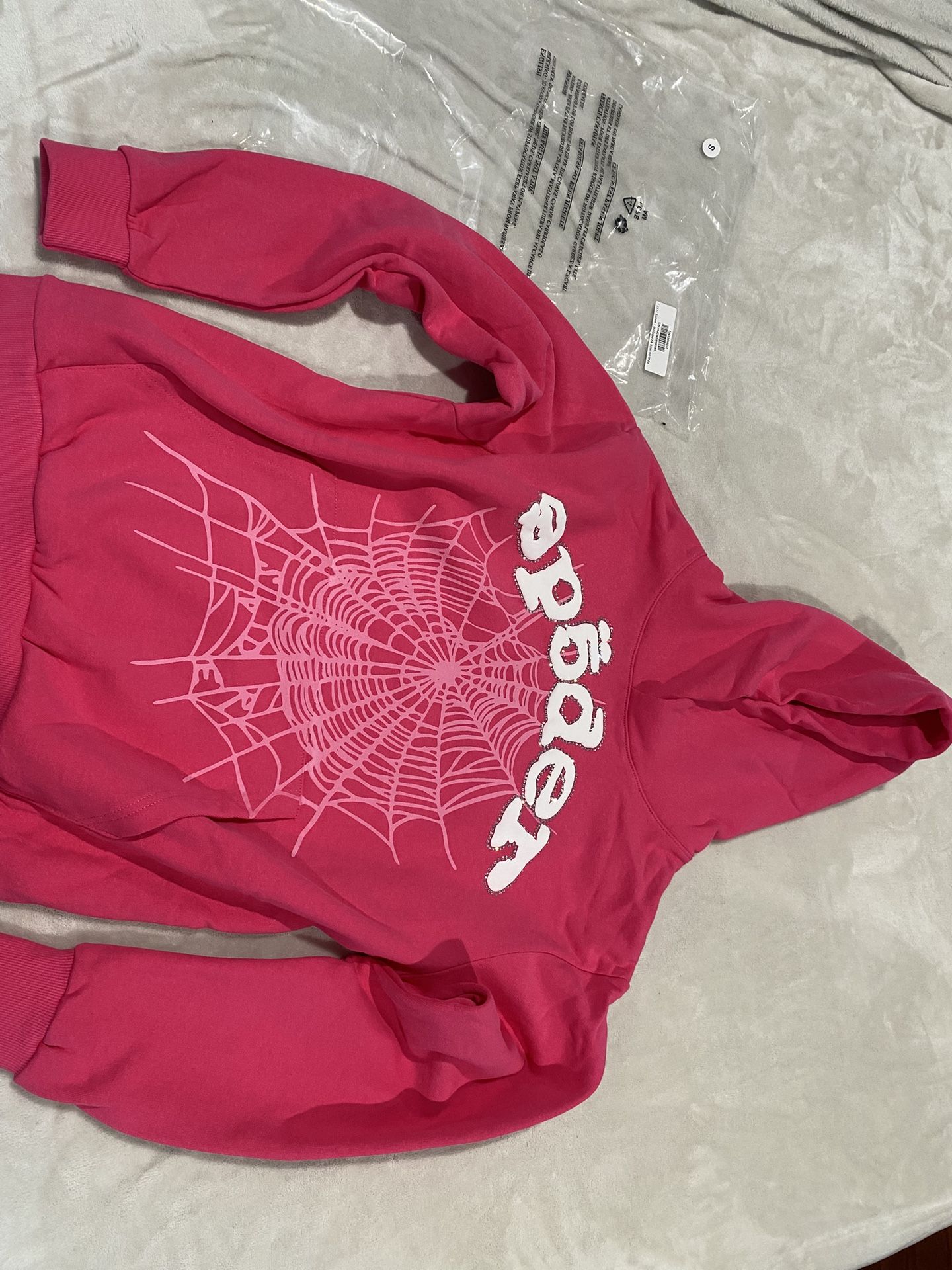 Pink Sp5der hoodie with rinestones