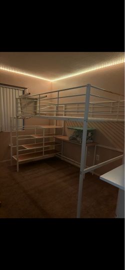 Full size loft bed with desk and stairs