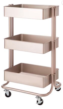 3-Tier Rolling Storage Cart Rose Gold