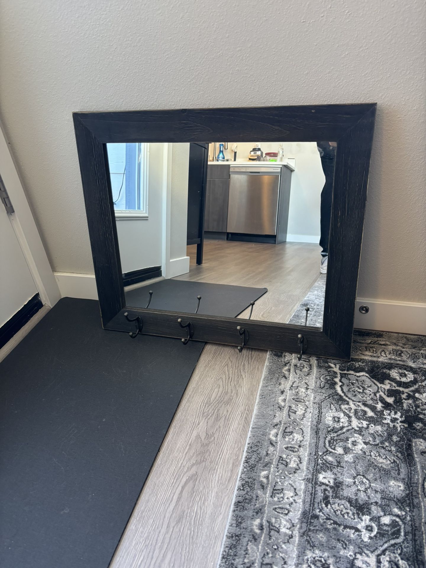 Framed Mirror With Coat Hangers